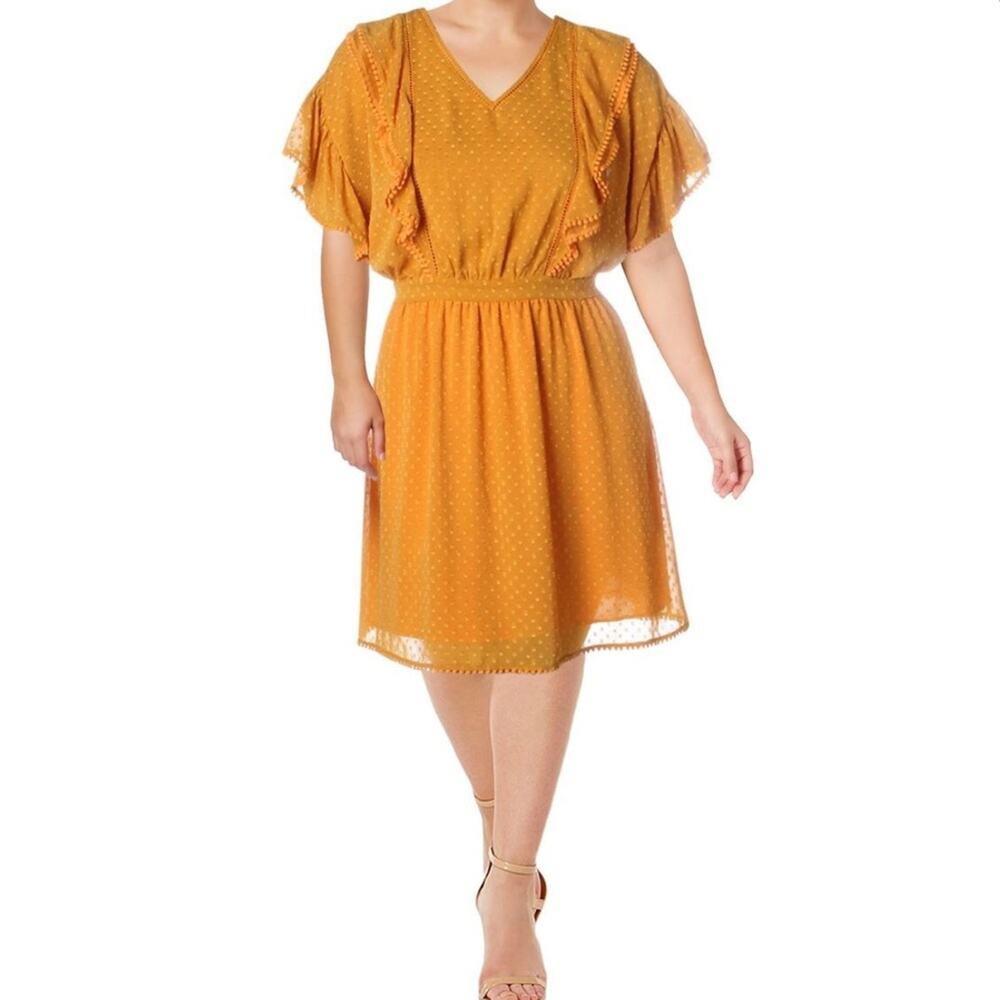 Scotch & Soda Yellow Flirty Dress Size L NWT Sheer Ruffle Swiss Dot